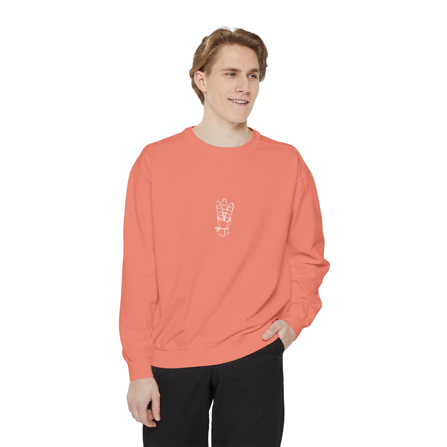 Peace Hand Unisex Garment-Dyed Sweatshirt, Cozy Streetwear, Gift for Friends, Relaxed Casual Sweater, Perfect for Everyday Wear