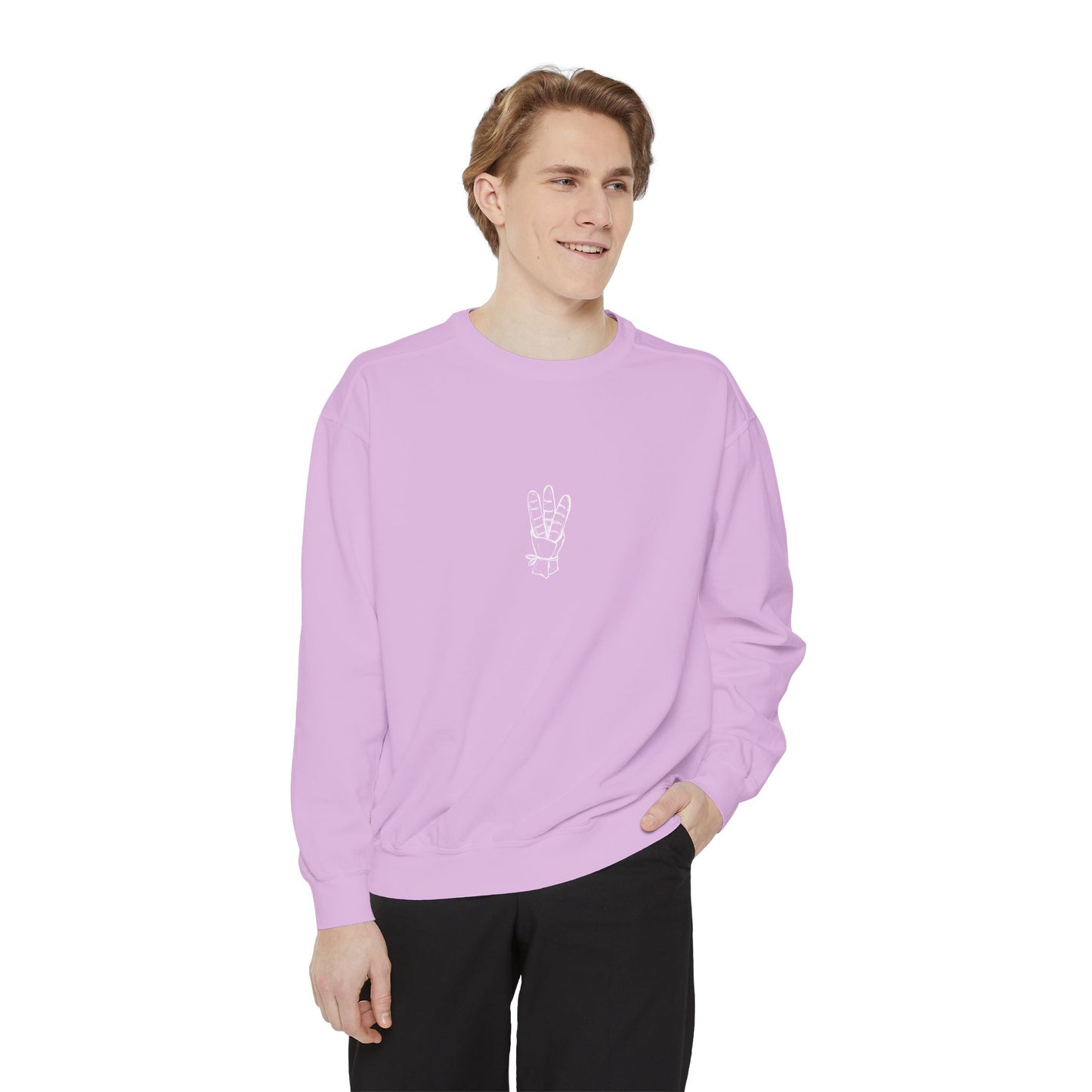 Peace Hand Unisex Garment-Dyed Sweatshirt, Cozy Streetwear, Gift for Friends, Relaxed Casual Sweater, Perfect for Everyday Wear