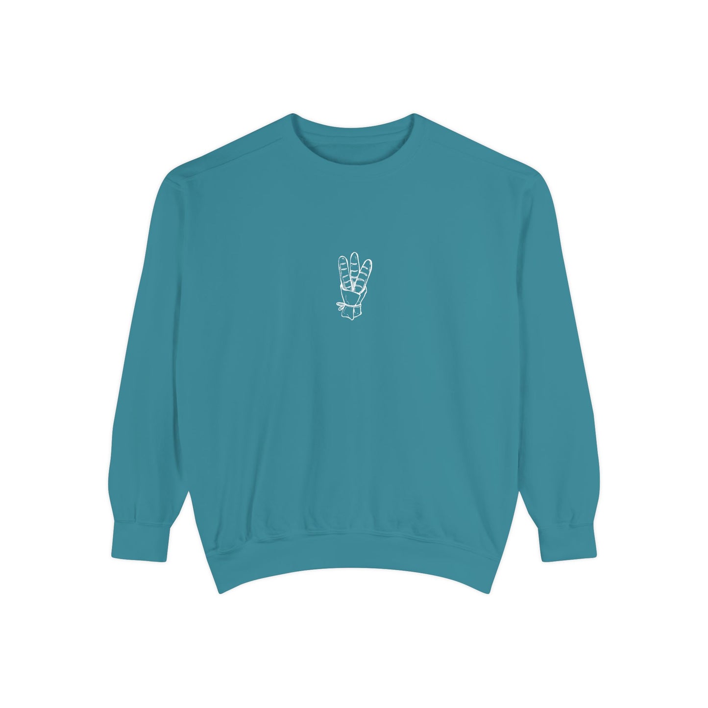 Peace Hand Unisex Garment-Dyed Sweatshirt, Cozy Streetwear, Gift for Friends, Relaxed Casual Sweater, Perfect for Everyday Wear