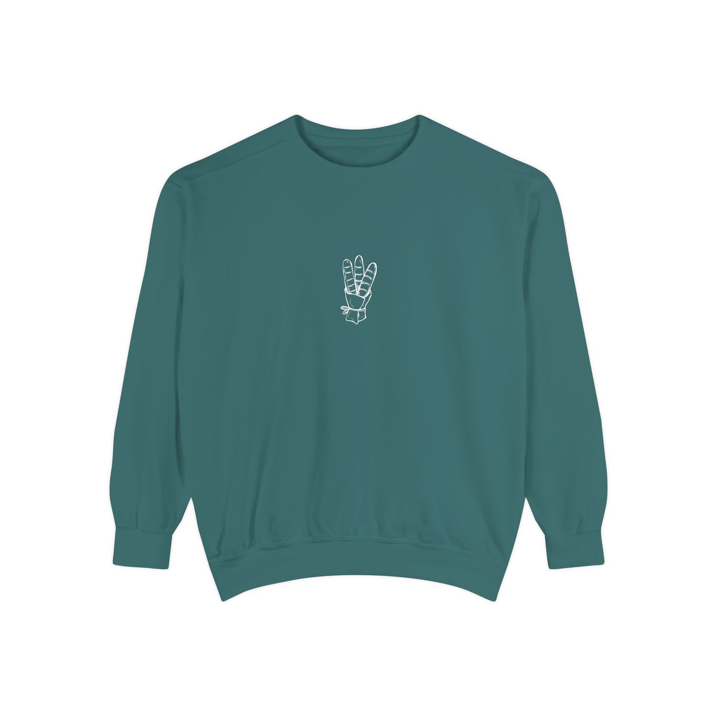 Peace Hand Unisex Garment-Dyed Sweatshirt, Cozy Streetwear, Gift for Friends, Relaxed Casual Sweater, Perfect for Everyday Wear