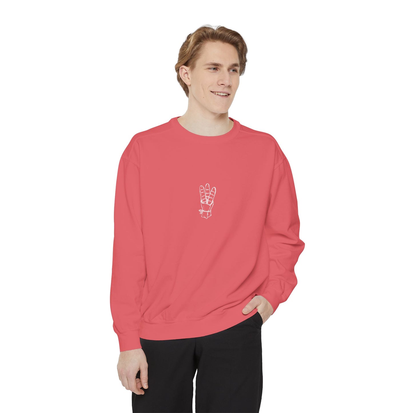 Peace Hand Unisex Garment-Dyed Sweatshirt, Cozy Streetwear, Gift for Friends, Relaxed Casual Sweater, Perfect for Everyday Wear