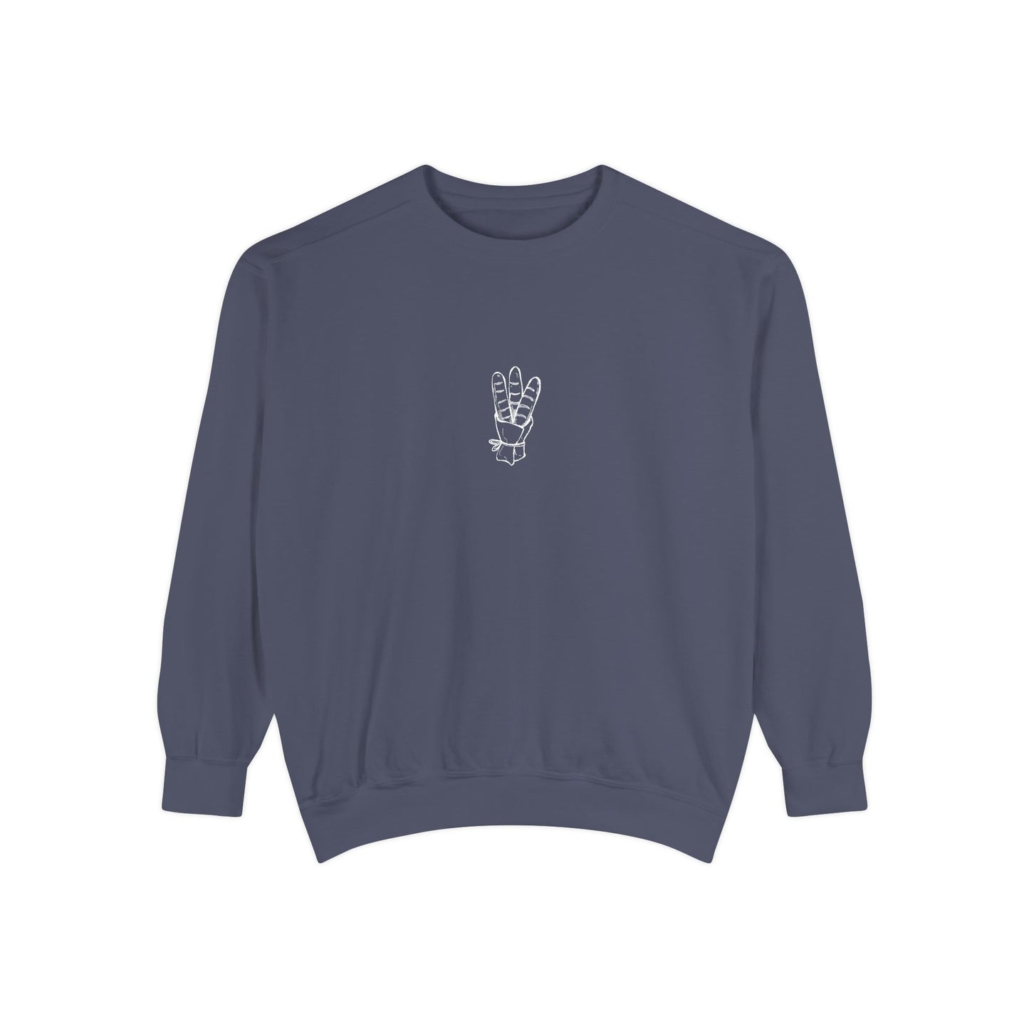 Peace Hand Unisex Garment-Dyed Sweatshirt, Cozy Streetwear, Gift for Friends, Relaxed Casual Sweater, Perfect for Everyday Wear