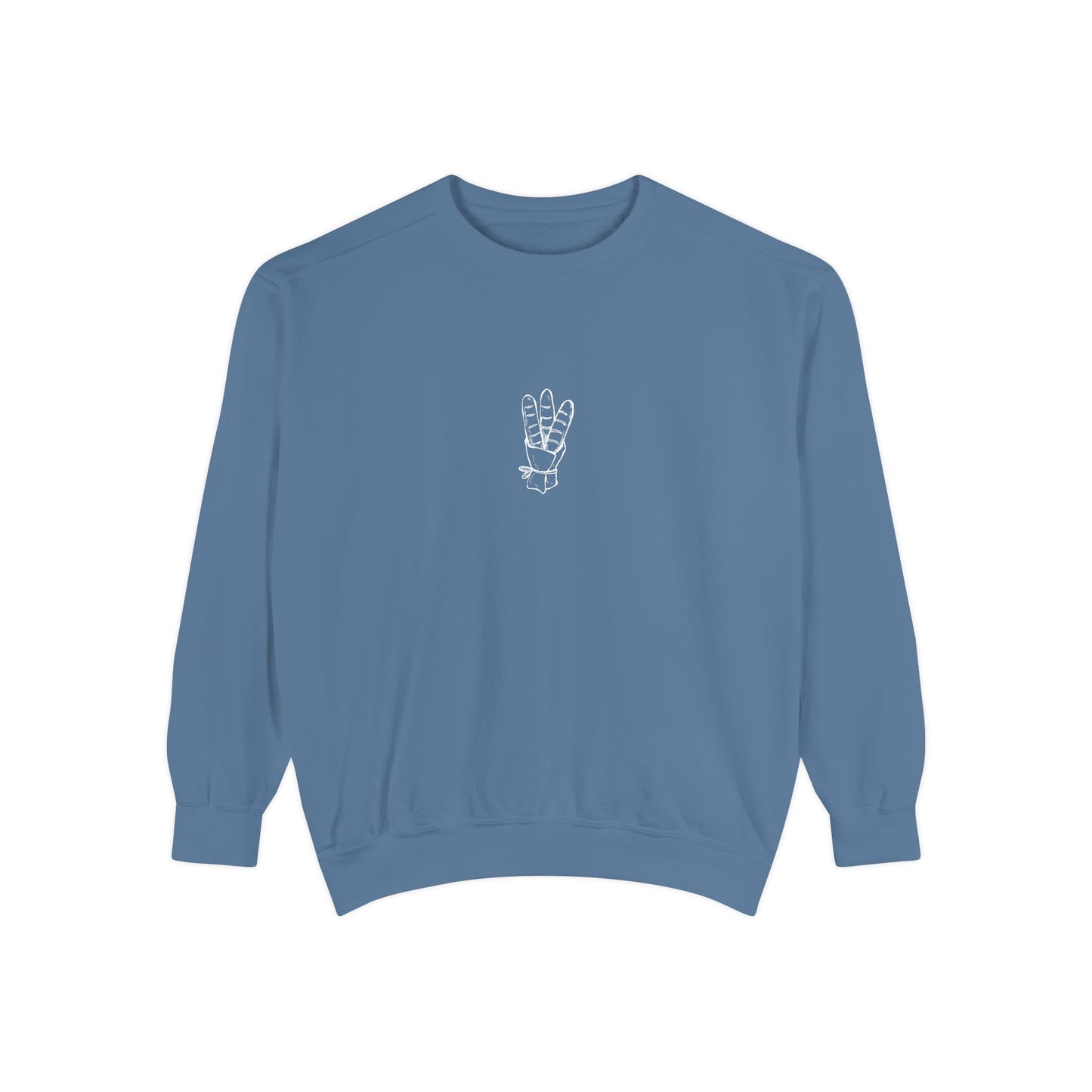 Peace Hand Unisex Garment-Dyed Sweatshirt, Cozy Streetwear, Gift for Friends, Relaxed Casual Sweater, Perfect for Everyday Wear
