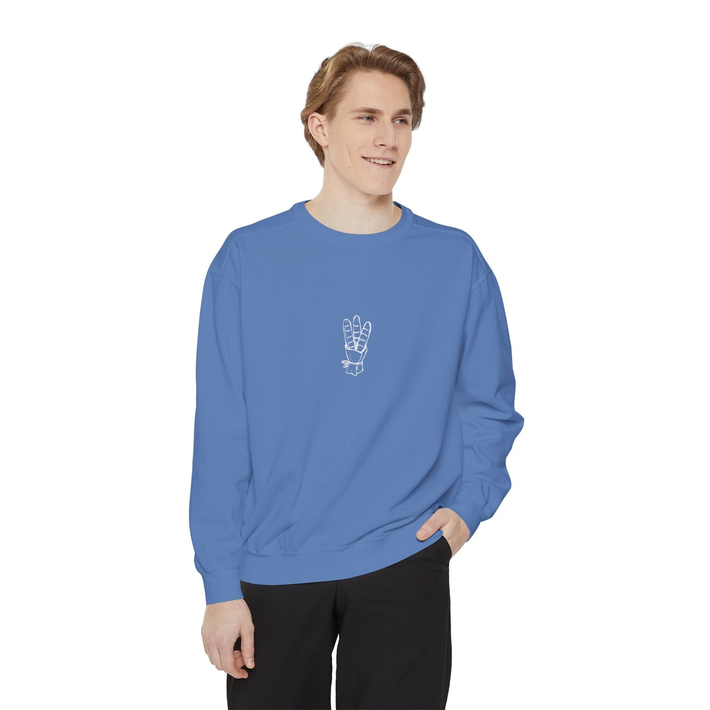 Peace Hand Unisex Garment-Dyed Sweatshirt, Cozy Streetwear, Gift for Friends, Relaxed Casual Sweater, Perfect for Everyday Wear
