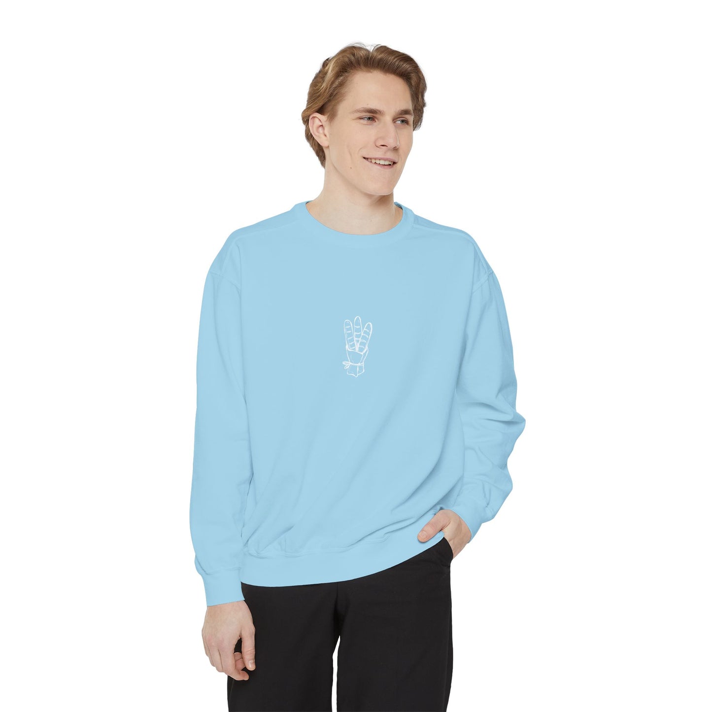 Peace Hand Unisex Garment-Dyed Sweatshirt, Cozy Streetwear, Gift for Friends, Relaxed Casual Sweater, Perfect for Everyday Wear