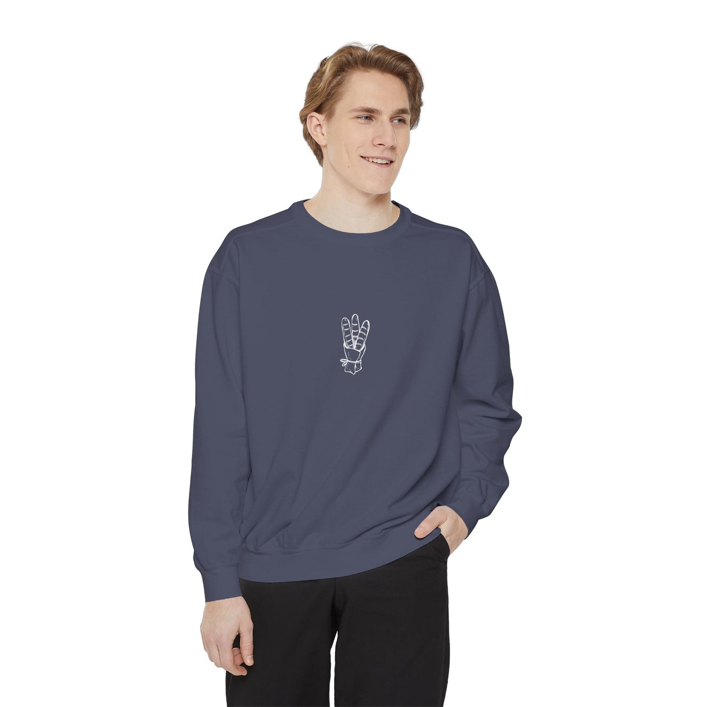 Peace Hand Unisex Garment-Dyed Sweatshirt, Cozy Streetwear, Gift for Friends, Relaxed Casual Sweater, Perfect for Everyday Wear