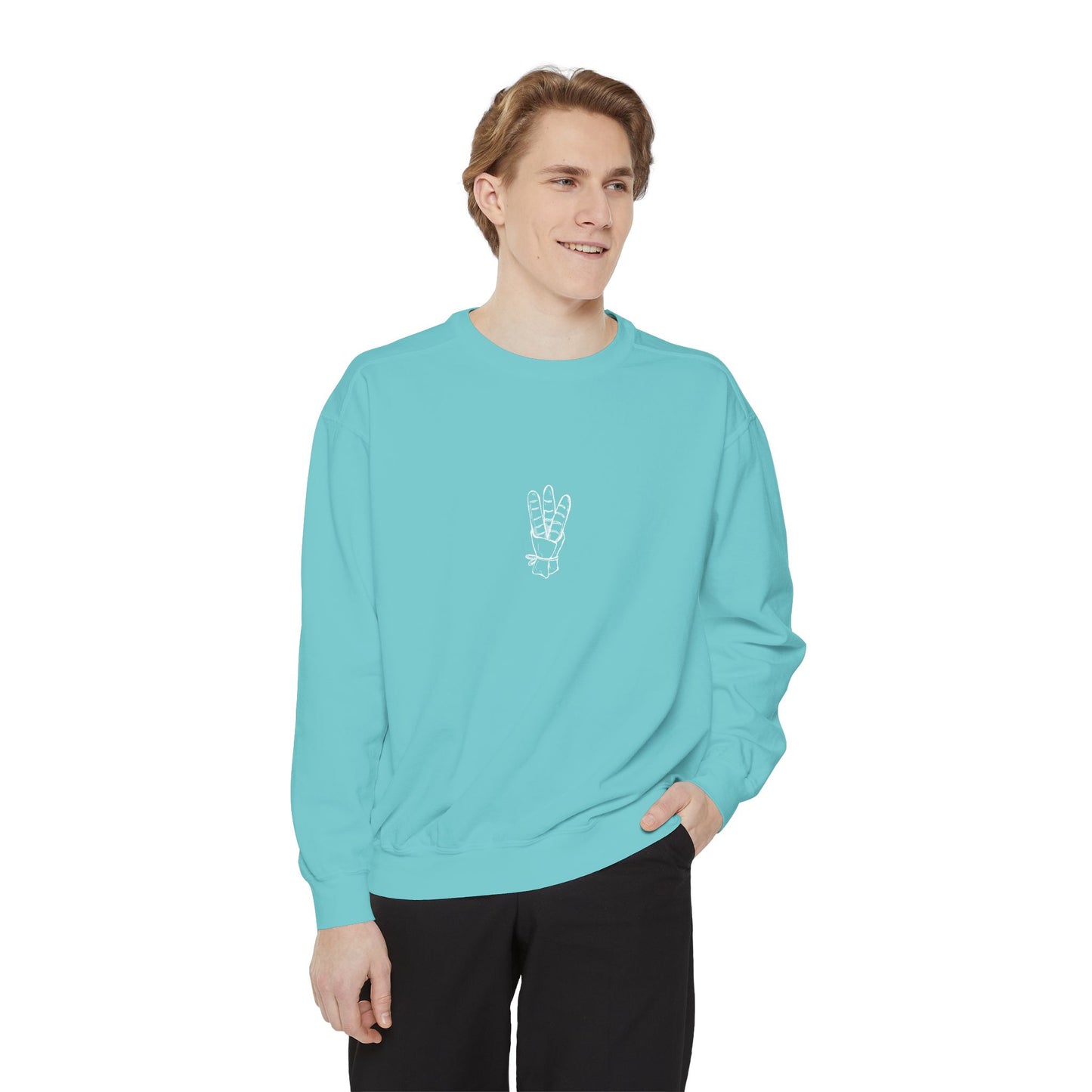 Peace Hand Unisex Garment-Dyed Sweatshirt, Cozy Streetwear, Gift for Friends, Relaxed Casual Sweater, Perfect for Everyday Wear