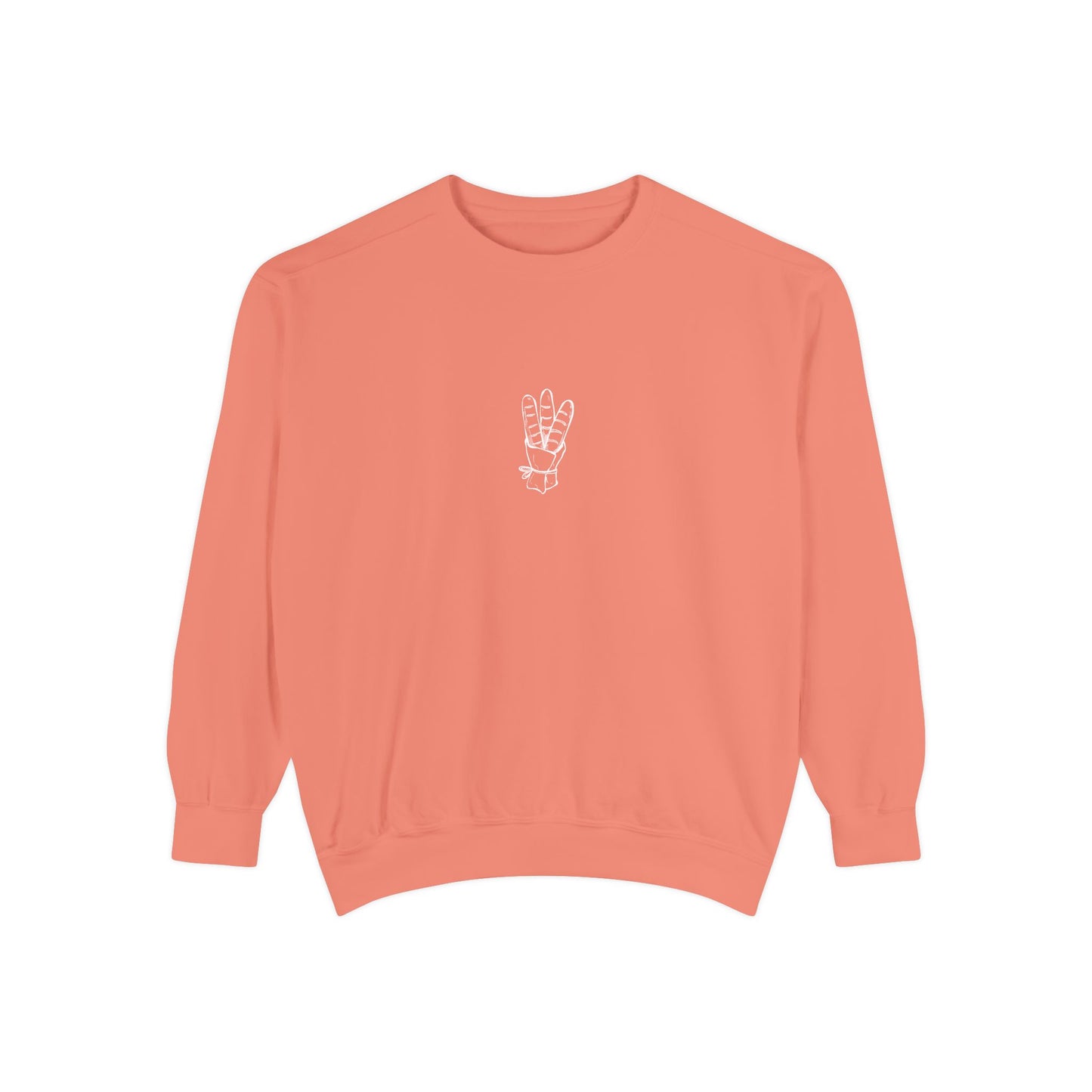 Peace Hand Unisex Garment-Dyed Sweatshirt, Cozy Streetwear, Gift for Friends, Relaxed Casual Sweater, Perfect for Everyday Wear