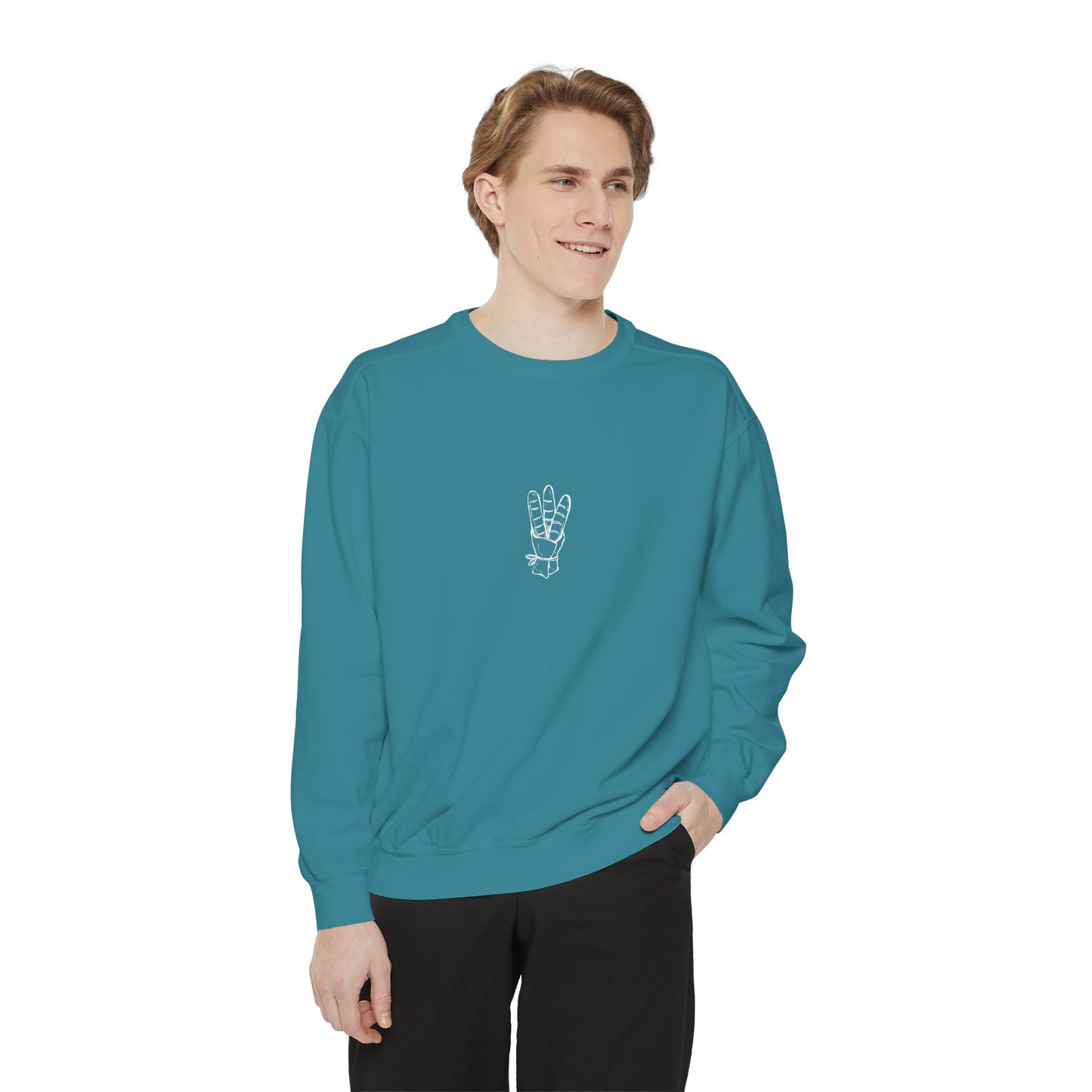 Peace Hand Unisex Garment-Dyed Sweatshirt, Cozy Streetwear, Gift for Friends, Relaxed Casual Sweater, Perfect for Everyday Wear