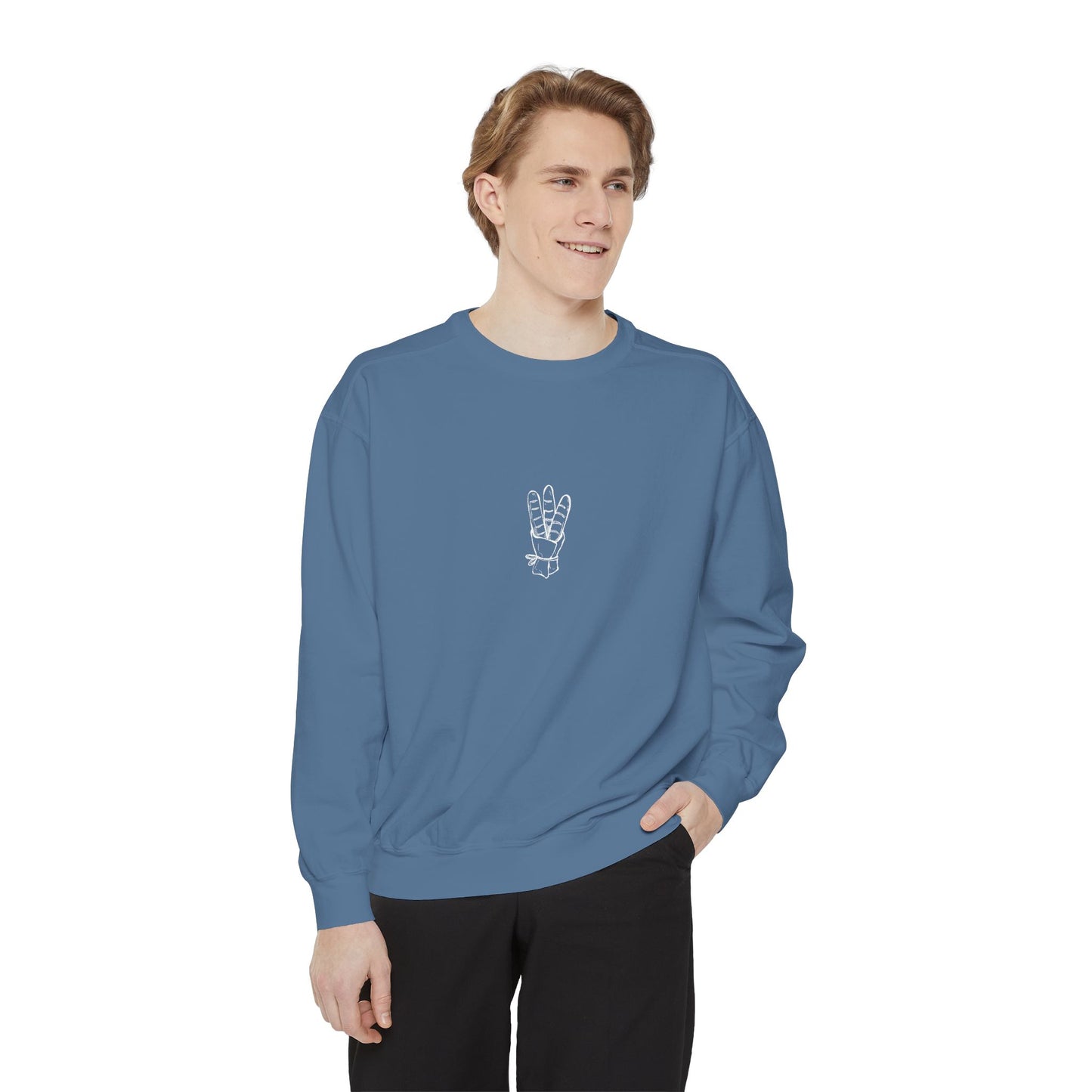 Peace Hand Unisex Garment-Dyed Sweatshirt, Cozy Streetwear, Gift for Friends, Relaxed Casual Sweater, Perfect for Everyday Wear
