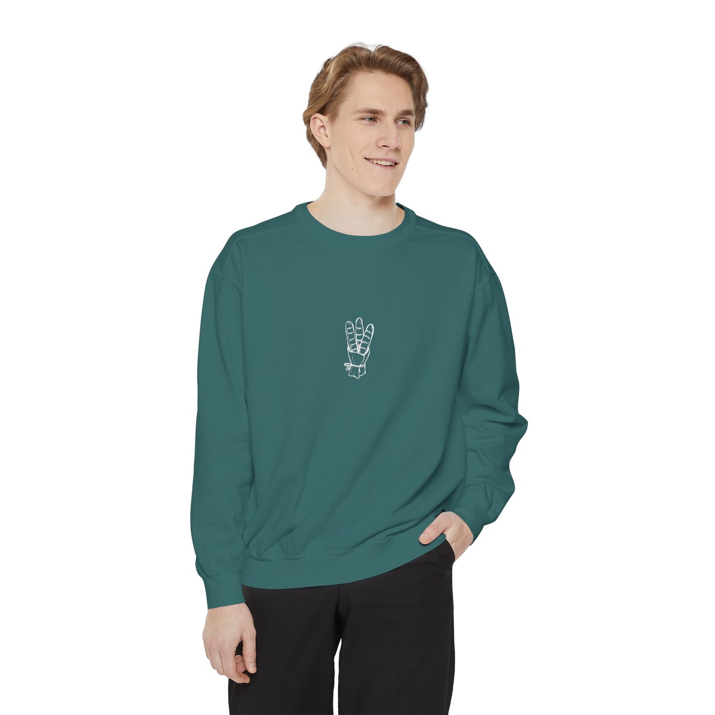Peace Hand Unisex Garment-Dyed Sweatshirt, Cozy Streetwear, Gift for Friends, Relaxed Casual Sweater, Perfect for Everyday Wear