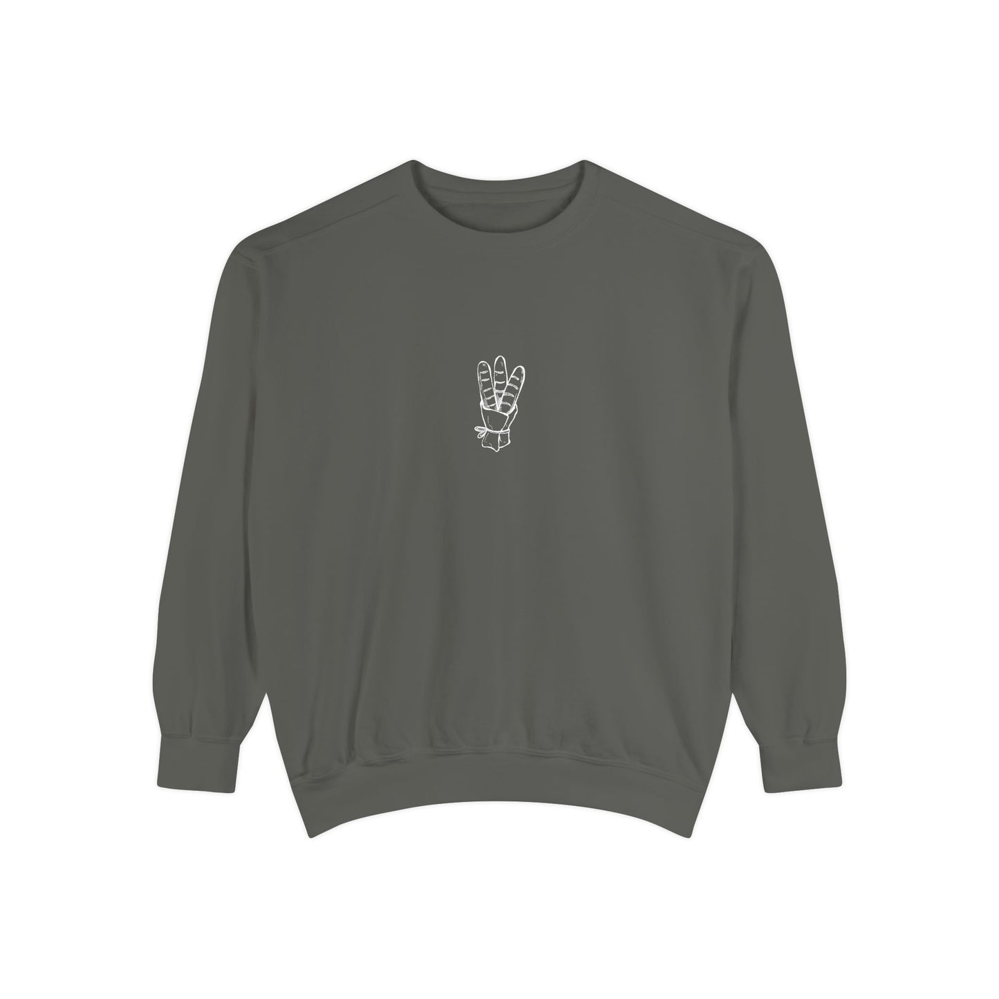 Peace Hand Unisex Garment-Dyed Sweatshirt, Cozy Streetwear, Gift for Friends, Relaxed Casual Sweater, Perfect for Everyday Wear