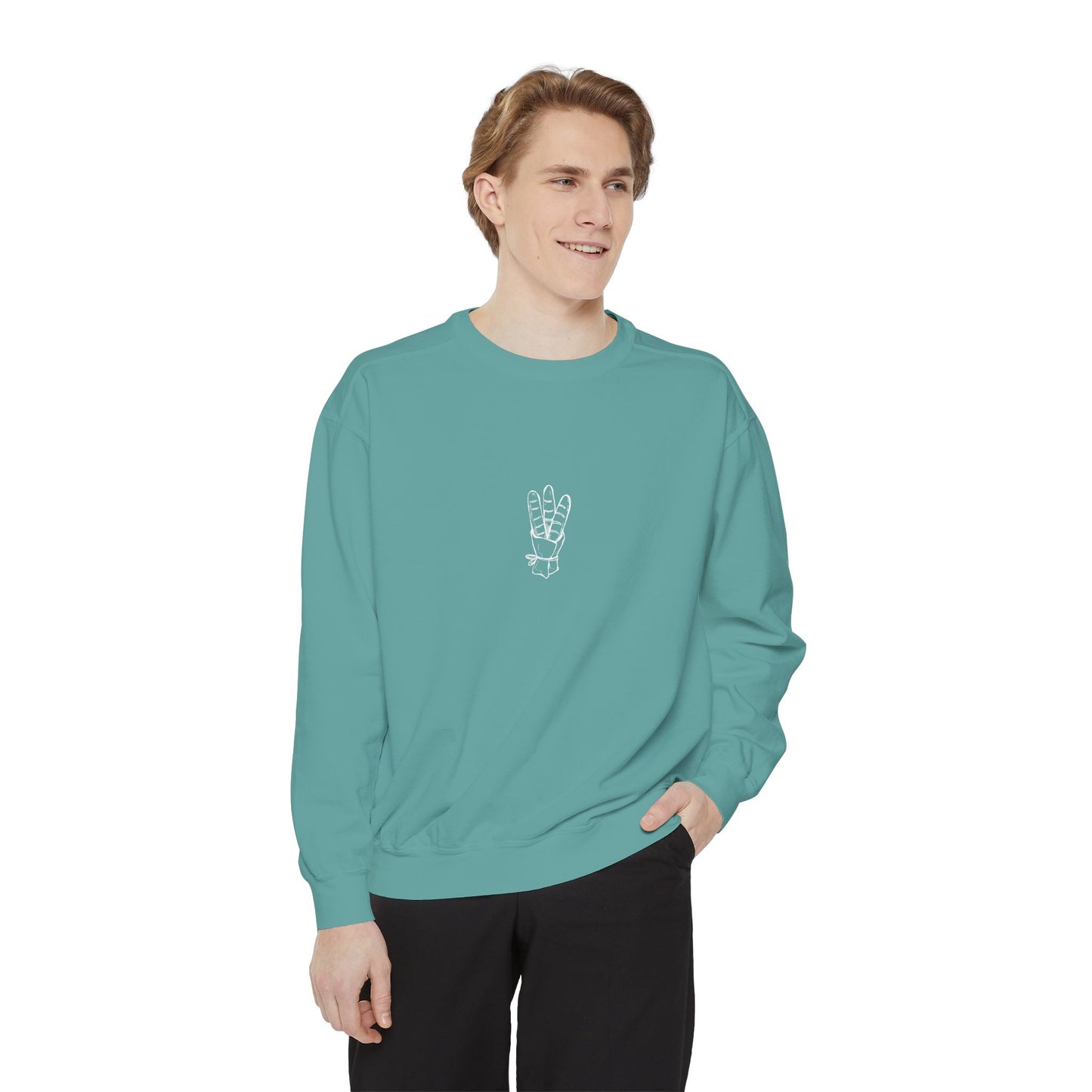 Peace Hand Unisex Garment-Dyed Sweatshirt, Cozy Streetwear, Gift for Friends, Relaxed Casual Sweater, Perfect for Everyday Wear