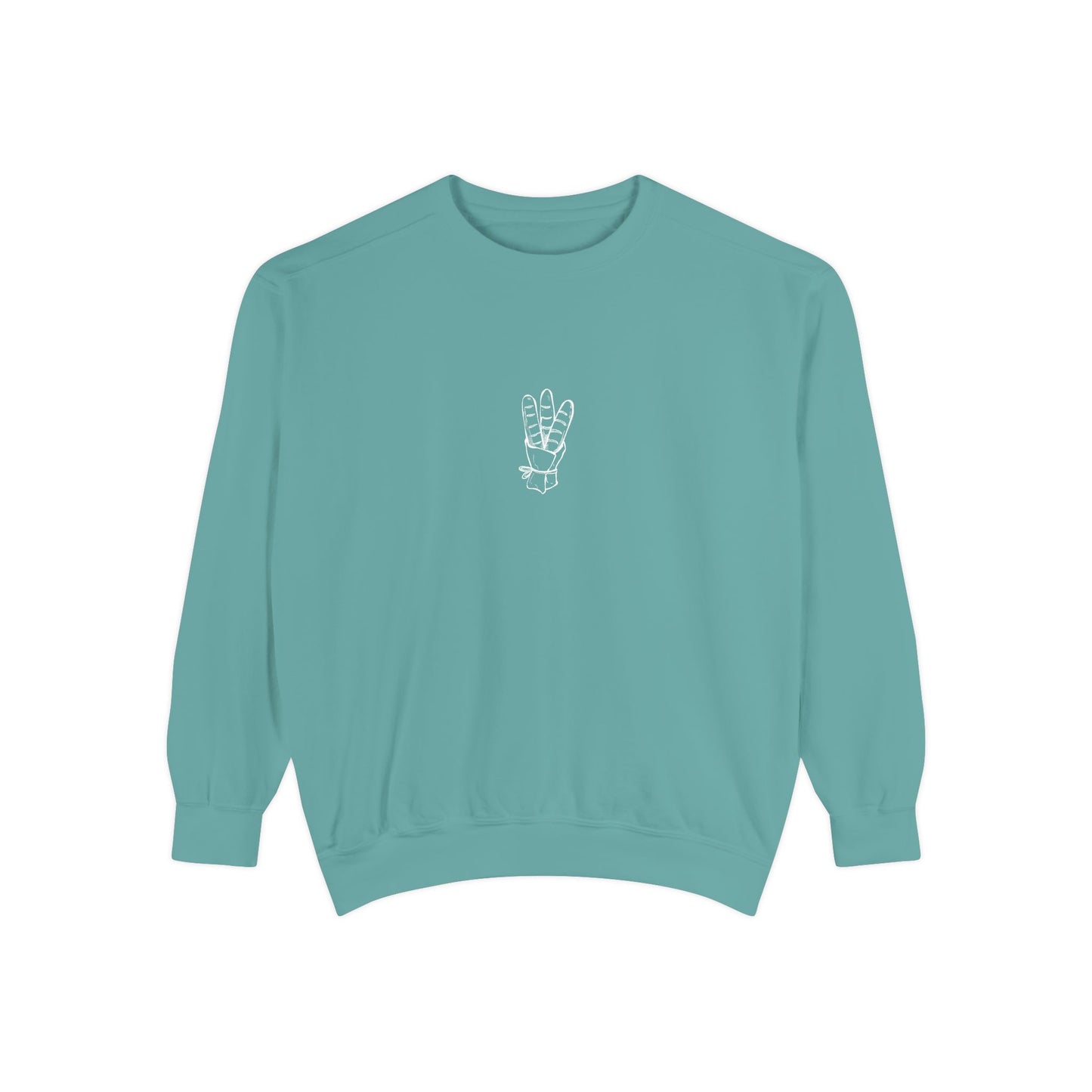 Peace Hand Unisex Garment-Dyed Sweatshirt, Cozy Streetwear, Gift for Friends, Relaxed Casual Sweater, Perfect for Everyday Wear