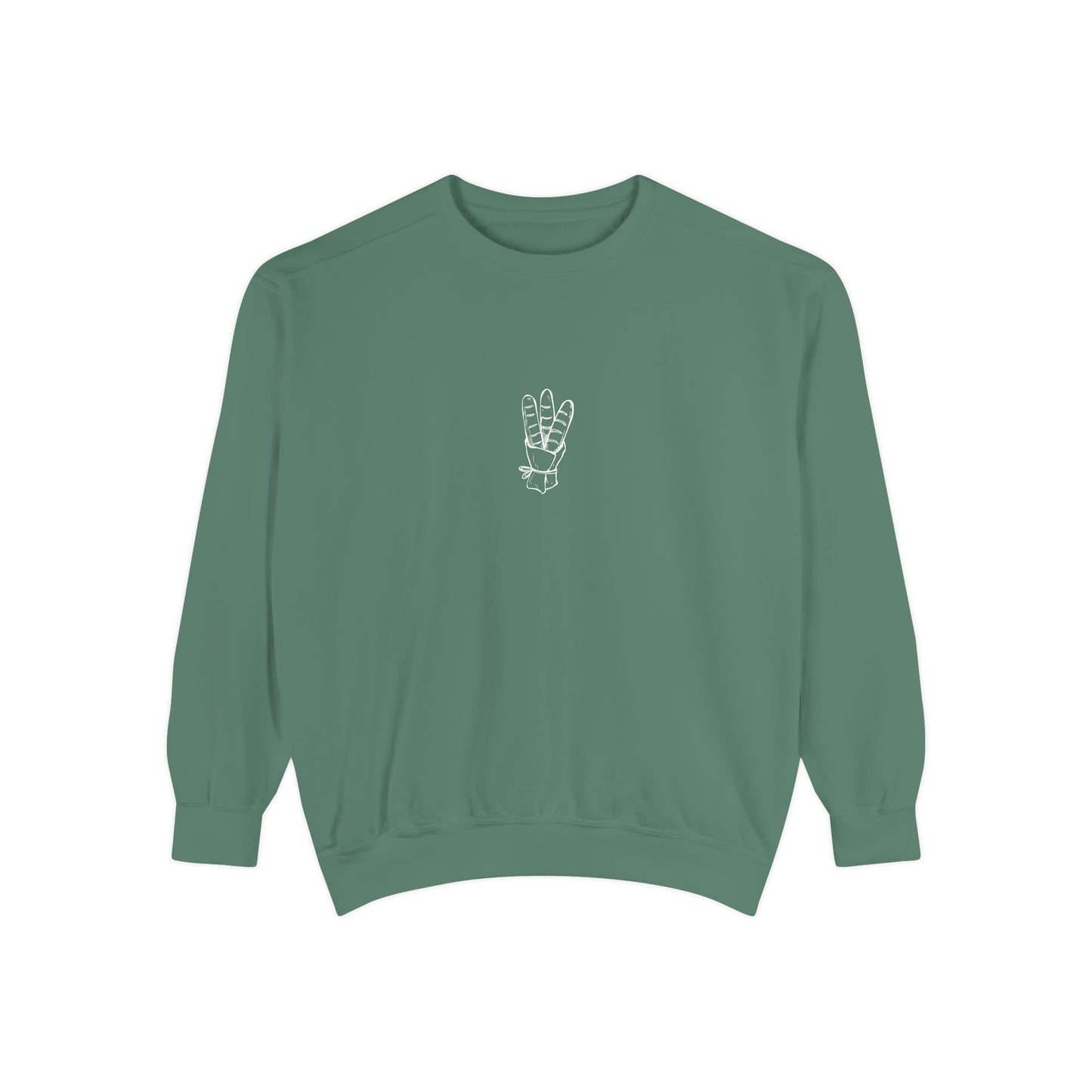Peace Hand Unisex Garment-Dyed Sweatshirt, Cozy Streetwear, Gift for Friends, Relaxed Casual Sweater, Perfect for Everyday Wear