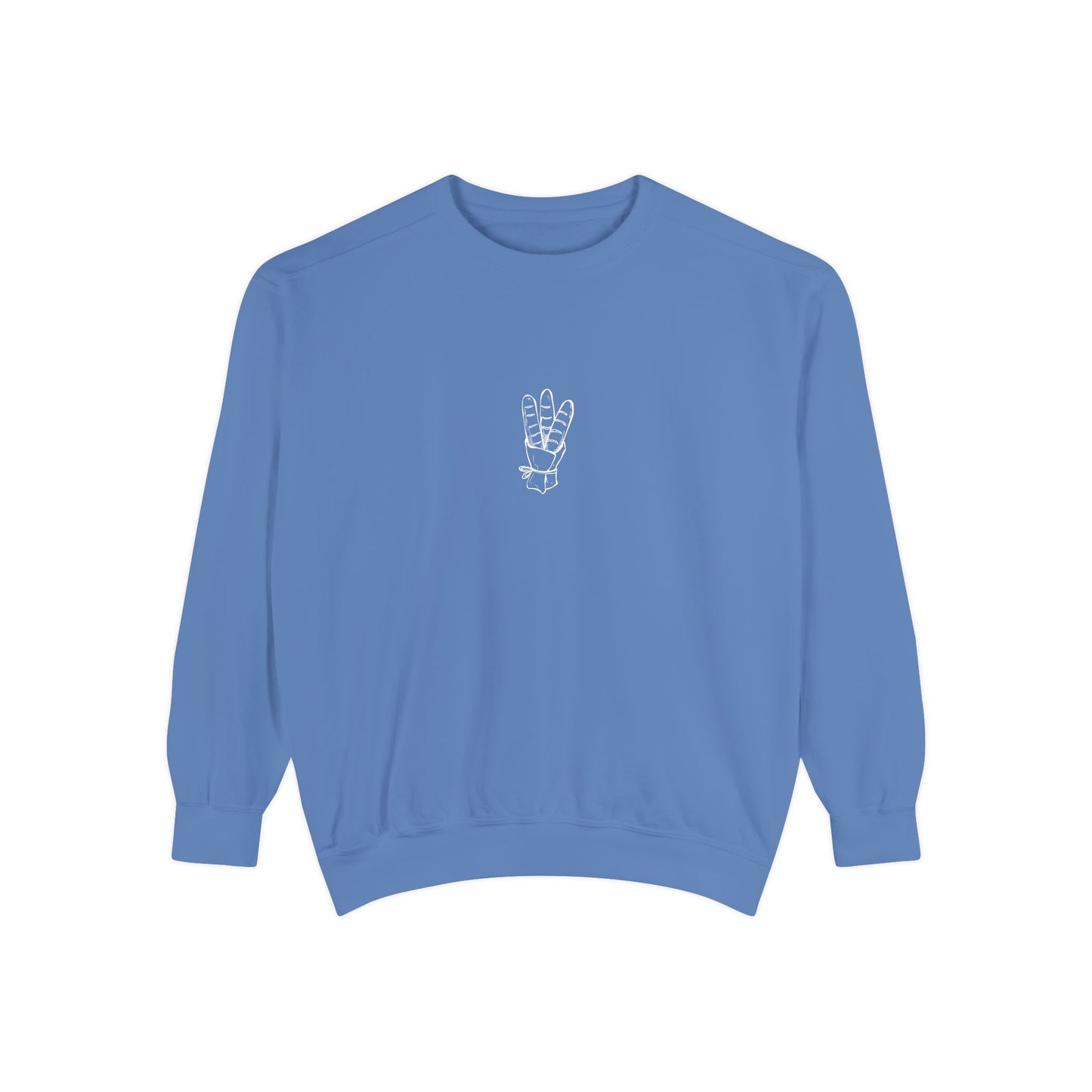 Peace Hand Unisex Garment-Dyed Sweatshirt, Cozy Streetwear, Gift for Friends, Relaxed Casual Sweater, Perfect for Everyday Wear
