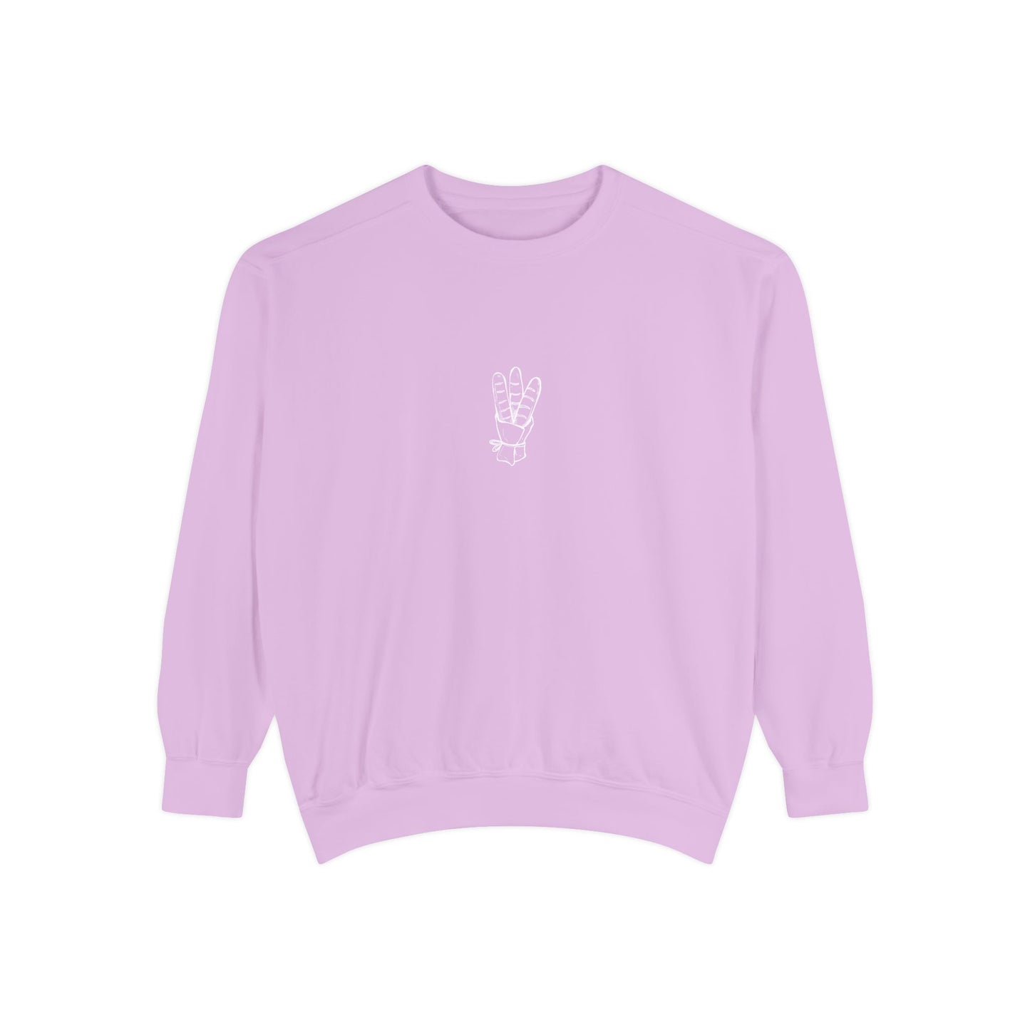 Peace Hand Unisex Garment-Dyed Sweatshirt, Cozy Streetwear, Gift for Friends, Relaxed Casual Sweater, Perfect for Everyday Wear
