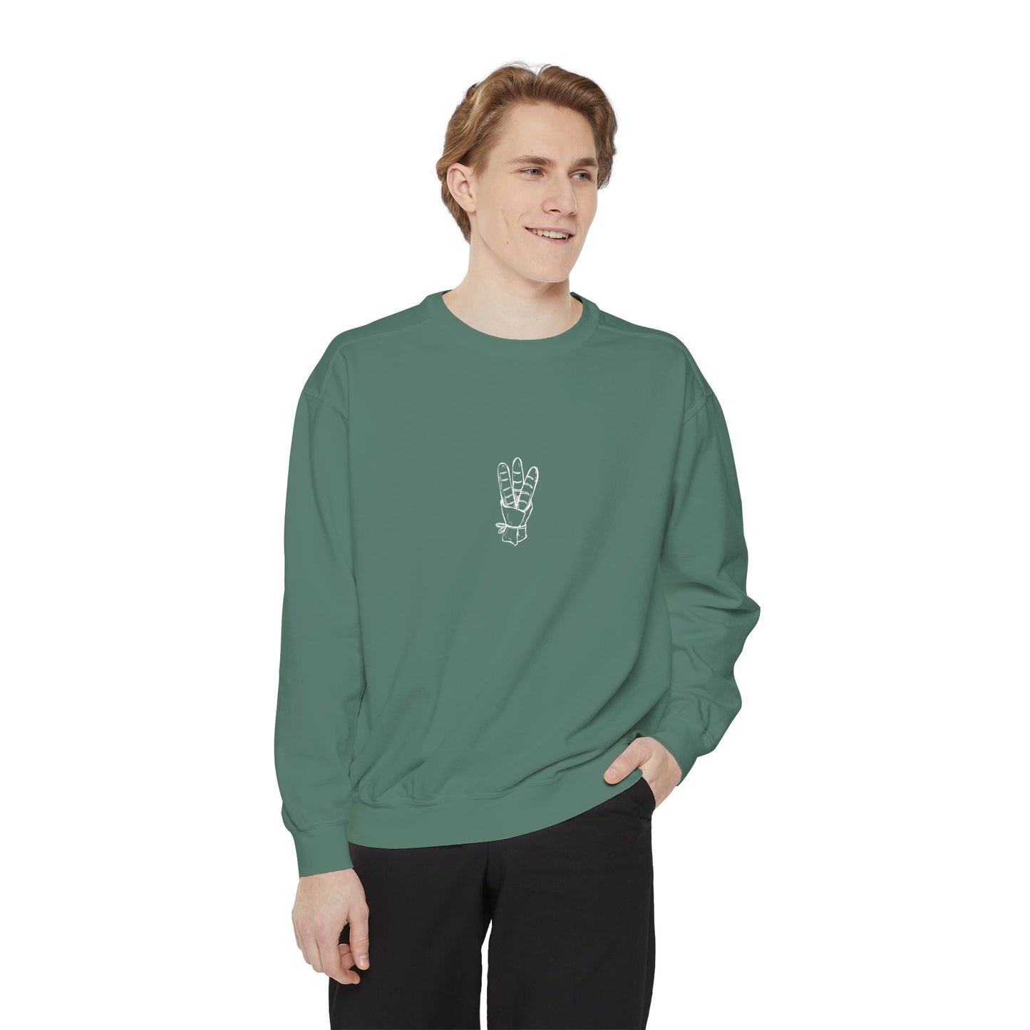 Peace Hand Unisex Garment-Dyed Sweatshirt, Cozy Streetwear, Gift for Friends, Relaxed Casual Sweater, Perfect for Everyday Wear